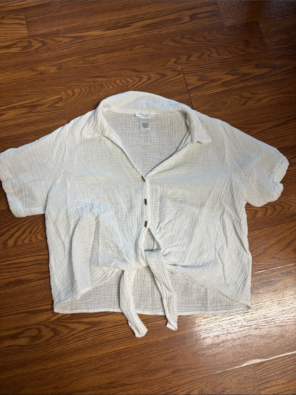 Relaxed Tie-Front White Button-Down Shirt